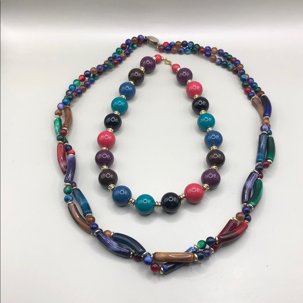 Vintage colorful necklace bundle 2 statement look pop of color costume 70's